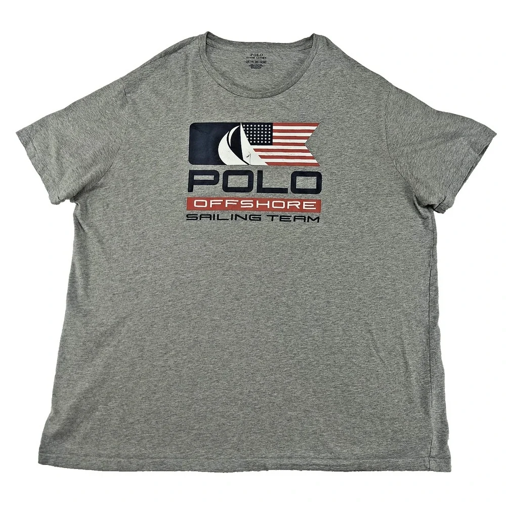 Polo Ralph Lauren Mens XXL Gray Offshore‎ Sailing Team Graphic T-Shirt USA Flag